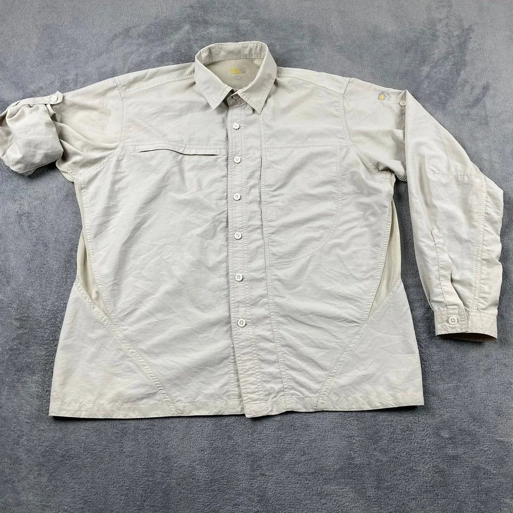 Mountain Hardwear Mens M Shirt Tan Long Sleeve Vented Hiking Button Up